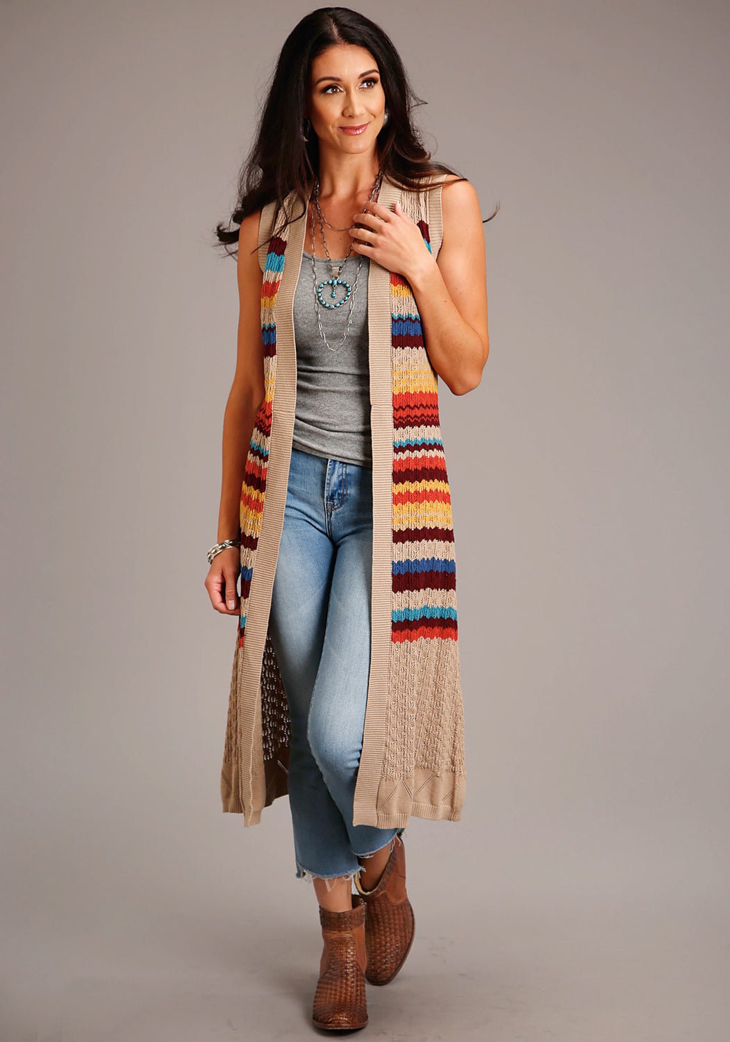 Striped Sleeveless Cardigan