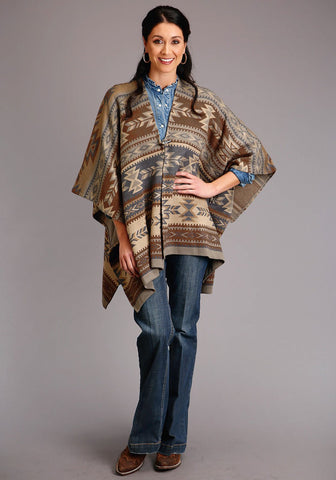 Stetson Womens Brown Multi Acrylic Aztec Poncho Sweater