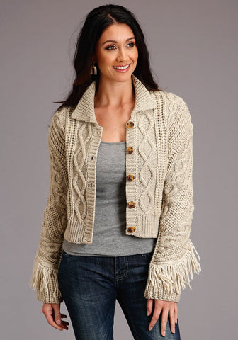 Stetson Womens Cream Wool Blend Button Sweater Cardigan