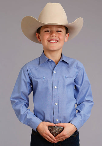 Stetson Boys Blue 100% Cotton Pinpoint Oxford L/S Shirt