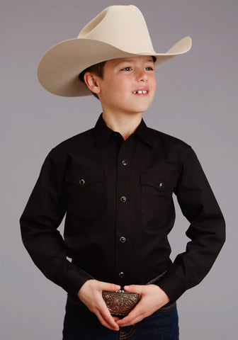 Stetson 2 Pkt Boys Black 100% Cotton Solid Poplin L/S Shirt