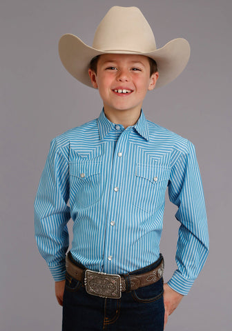 Stetson Boys Turquoise 100% Cotton Candy Stripe L/S Shirt
