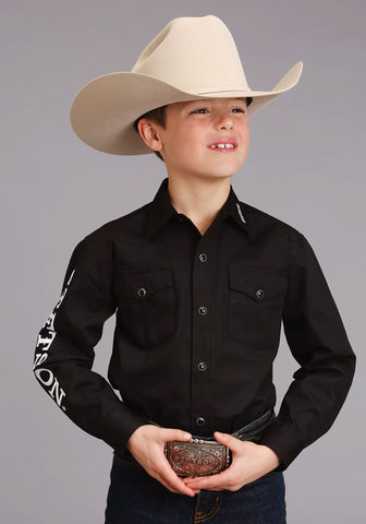 Stetson Boys Black 100% Cotton Logo Wear L/S Shirt