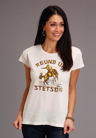 Stetson Womens Cream/White 100% Cotton Round Up S/S T-Shirt