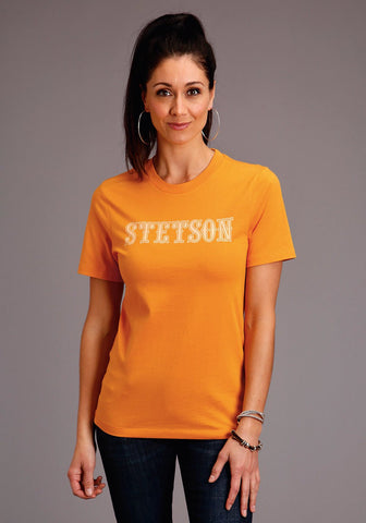 Stetson Womens Gold Yellow 100% Cotton Lettering S/S T-Shirt