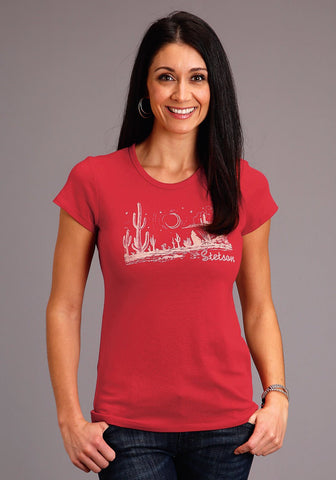 Stetson Womens Red Cotton Blend Desert Night S/S T-Shirt