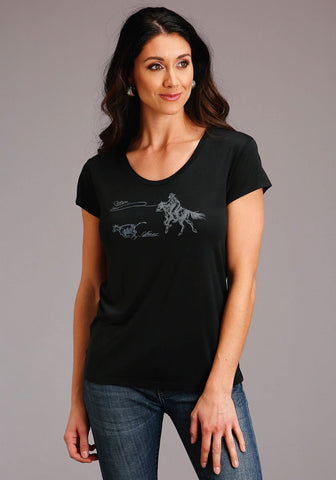 Stetson Womens Black Poly/Rayon Lasso Action S/S T-Shirt