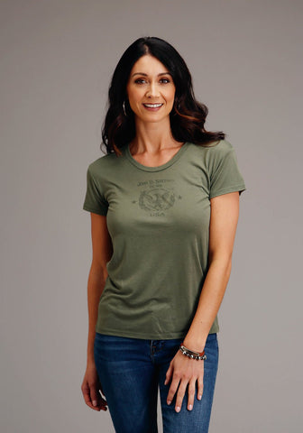 Stetson Womens Army Green Poly/Rayon Eagle Crest S/S T-Shirt