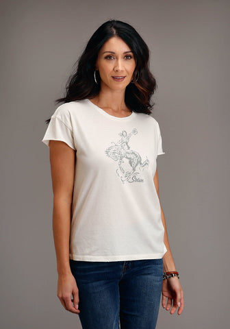 Stetson Womens Vintage White 100% Cotton Lady Bronc Rider S/S T-Shirt