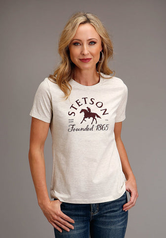 Stetson Womens Heather Cream Cotton Blend Horse Rider S/S T-Shirt