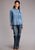 Stetson Womens Blue Denim Stand Collar L/S Ruffle Blouse