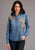 Stetson Womens Blue Denim Floral Embroidery L/S Blouse