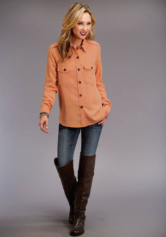 Stetson Womens Orange Peach Denim Jacket-Style BD L/S Shirt