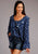 Stetson Womens Blue Rayon/Nylon Vintage Ditzy L/S HiLo Blouse
