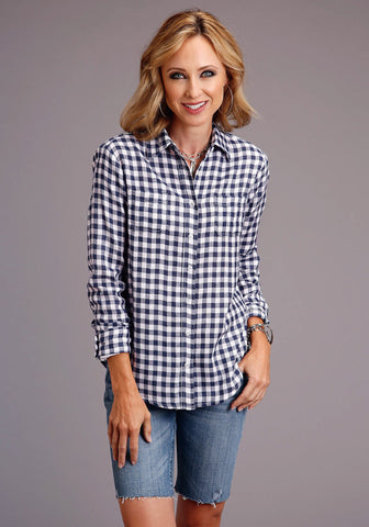 Stetson Womens Navy/White 100% Cotton Gingham L/S Shirt