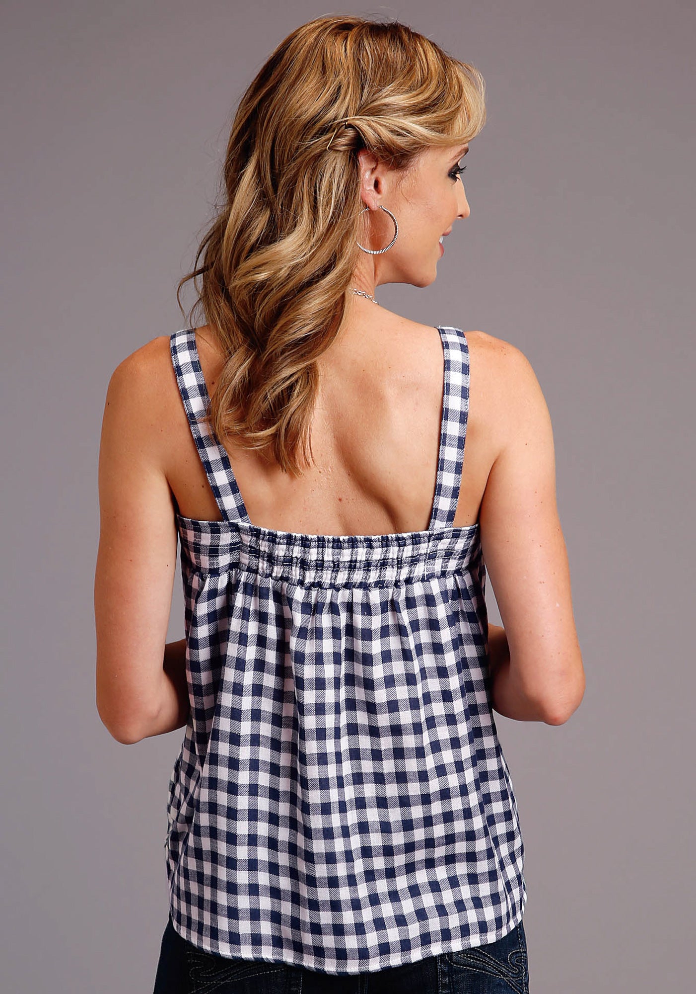 Stetson Womens Navy/White 100% Cotton Gingham S/L Cami Tank Top