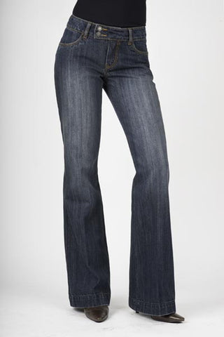 Stetson Womens Blue 100% Cotton Dark Wash City Trouser Flared Blasting Jeans