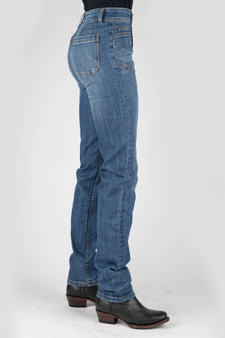 Stetson Womens Blue Cotton Blend 915 High Rise Big Back Jeans