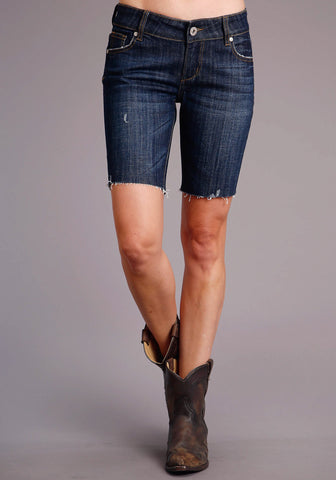 Stetson Womens Dark Wash Cotton Blend Mid-Thigh Shorts