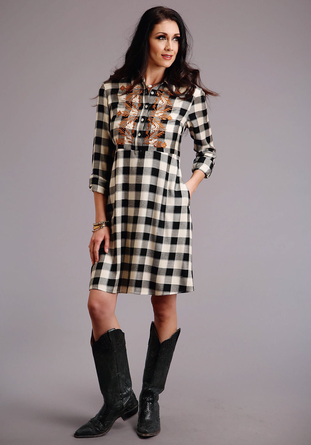 Stetson Womens Black Rayon/Nylon Buffalo Plaid L/S Dress – The