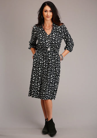Stetson Womens Black Rayon/Nylon Southwestern Ditzy L/S Dress