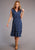 Stetson Womens Blue Rayon/Nylon Vintage Ditzy S/L Dress