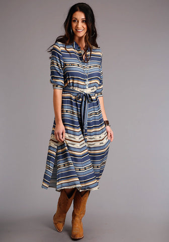 Stetson Womens Blue Rayon/Nylon Indigo Stripe S/S Dress