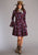 Stetson Womens Wine Rayon/Nylon Floral Swing L/S Dress