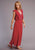 Stetson Womens Red Rayon/Nylon Cross Front Long S/L Dress