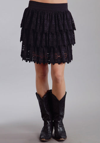 Stetson Ladies Black 100% Cotton Three Tier Skirt