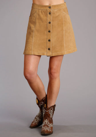 Stetson Womens Saddle Brown Lamb Leather Suede Skirt