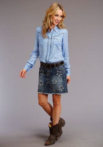 Stetson Denim Womens Blue Cotton Blend Star Applique Skirt