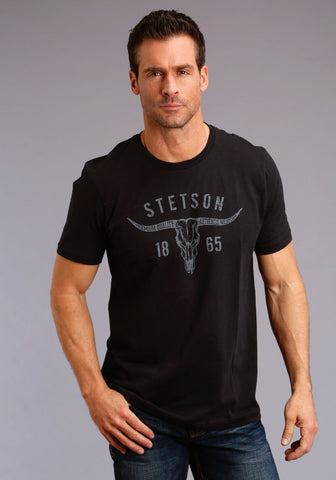Stetson Unisex Black 100% Cotton Longhorn S/S T-Shirt
