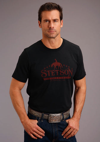Stetson Mens Black 100% Cotton Man On Horse S/S T-Shirt