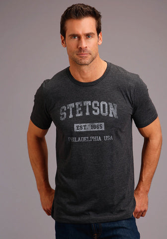 Stetson Mens Heather Grey Cotton Blend Philly S/S T-Shirt