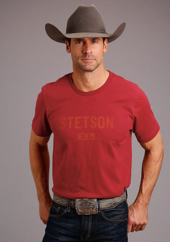Stetson Mens Red 100% Cotton Xl Logo S/S T-Shirt