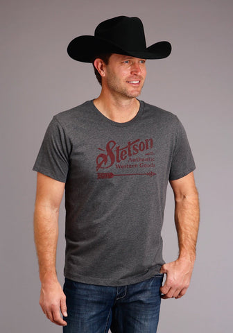 Stetson Mens Grey Cotton Blend Authentic Western S/S T-Shirt