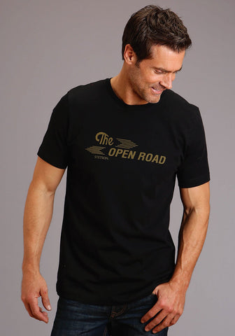 Stetson Mens Black 100% Cotton The Open Road S/S T-Shirt