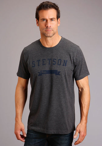 Stetson Mens Dark Grey Cotton Blend Banner 1865 S/S T-Shirt