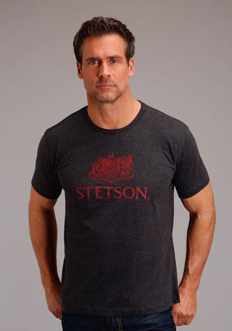 Stetson Mens Dark Grey Cotton Blend Crest Screenprint S/S T-Shirt