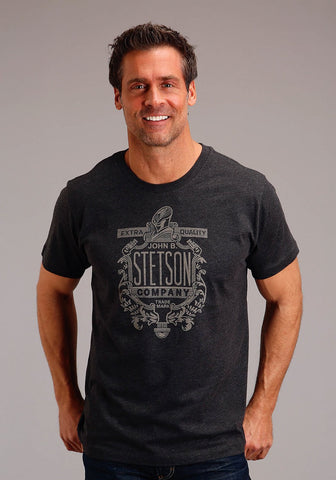 Stetson Mens Dark Grey Cotton Blend Quality Logo S/S T-Shirt