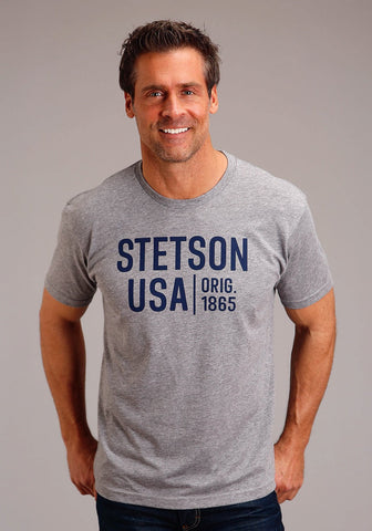 Stetson Mens Grey Cotton Blend Blue 1865 S/S T-Shirt