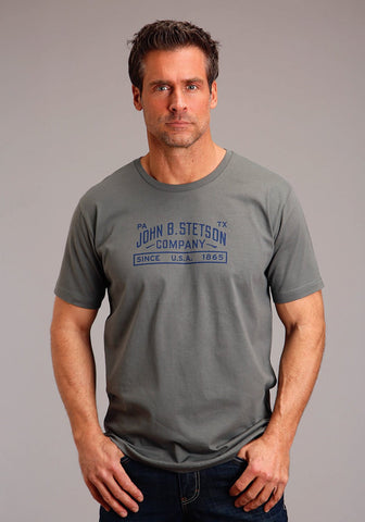 Stetson Mens Asphalt Grey 100% Cotton Company Logo S/S T-Shirt