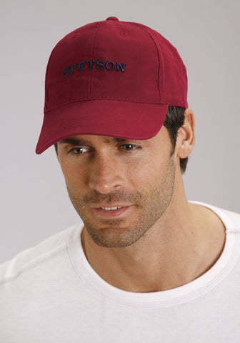 Stetson Mens Red 100% Cotton Embroidered Logo Canvas Baseball Cap