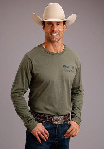 Stetson Mens Green 100% Cotton Property Of L/S T-Shirt