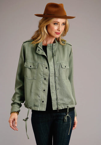 Stetson Womens Olive Green Denim Bomber Style Jacket