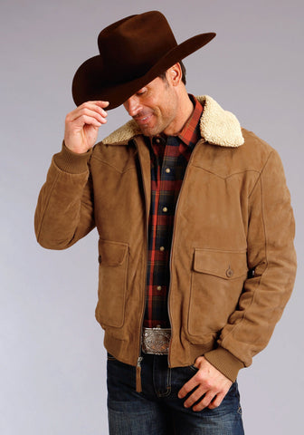 Stetson Mens Brown Leather Antique Suede Jacket