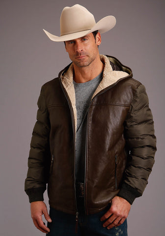 Stetson Mens Brown Leather Puff Sleeves Jacket