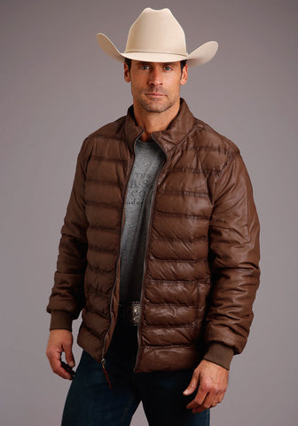 Stetson Mens Brown Leather Puffy Body Jacket