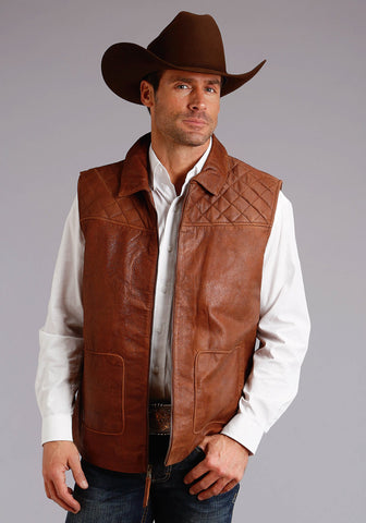 Stetson Mens Chestnut Leather Diamond Quilted Vest